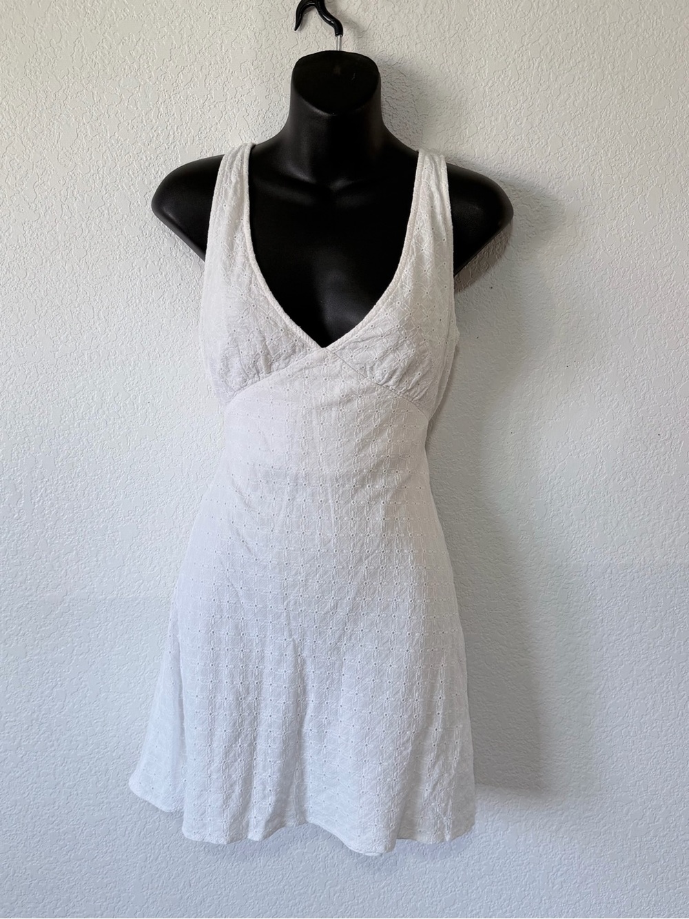 Princess Polly White Eyelet V-Neck Mini Dress